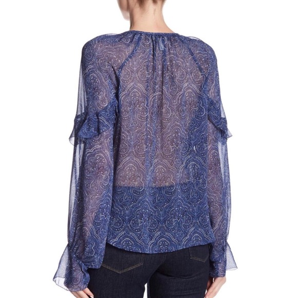 Joie Agenta Silk Paisley Blouse blue ruffle sleeve - Picture 3 of 8